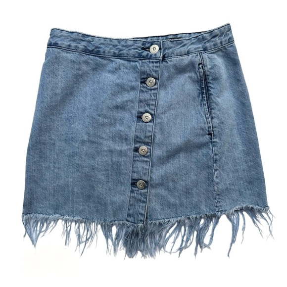 3x1 NYC Asymmetrical Fringe Distressed Denim Mini Skirt Small - Picture 1 of 7